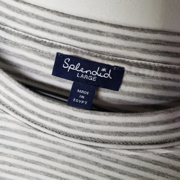 Splendid Stripe Jersey Knit‎ Short Sleeve Tee L Grey White Lounge - Picture 2 of 5
